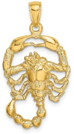 14 Karat massiv strukturiertes poliertes Gold, großer Skorpion-Sternzeichen-Anhänger, 30,5 x 17,6 mm breit, Halskette für Damen, Einheitsgröße, Metall Goldfarben Aus Metall, Kein Edelstein