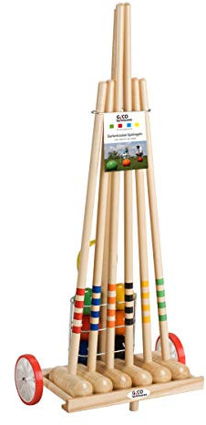 GICO Qualitäts - Krocketwagen/Krocket/Croquet Family für 6 Spieler aus Holz im Transportwagen - Spiel gut (Auszeichnung) - Qualitätsware -Made in EU-3111