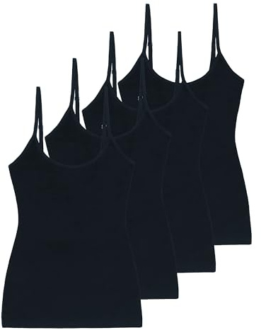 Comfneat Damen 4-Pack Spaghetti Tops, Schwarz, S