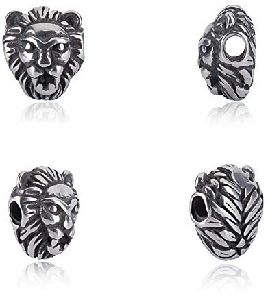 UNICRAFTALE 6 Stück 12mm Löwenkopf Perlen Edelstahl Lose Perlen 1.2mm Lochperle Befunde Antike Silber Tierkopf Perle Für DIY Armbänder Halsketten Schmuckherstellung