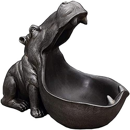 Cutfouwe Nilpferd Statue Tischdekoration,Kunstharz Sammlerstück,Kleinteile Schlüsselbonbons Behälter,Home Office Dekoration Zubehör Hochzeitsgeschenke,Silber