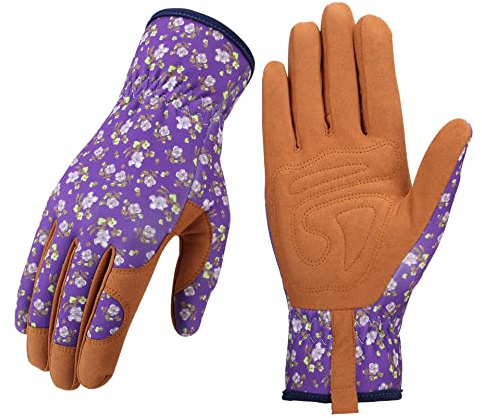Gants de jardinage en cuir pour femme – Gants de jardinage résistants aux épines, gants d'élagage de rosiers, gants de travail pour désherber, creuser, râper et élaguer