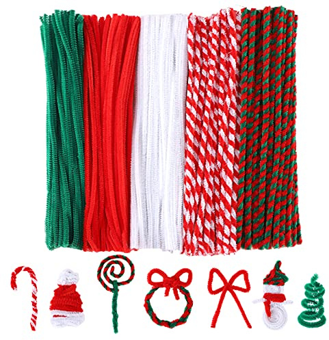500 Stück Weihnachten Pfeifenreiniger Chenille Stiele für Weihnachten Nähen DIY Handwerk 5 Farben Pfeifenreiniger für Hochzeit Zuhause Weihnachtsfeier Urlaub Dekoration