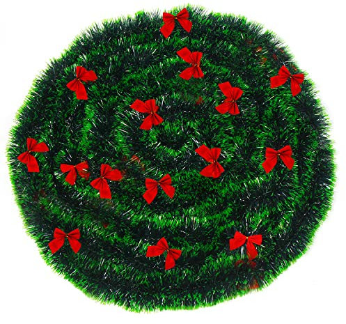 CCINEE Ghirlanda natalizia con 24 fiocchi rossi, ghirlanda di pino artificiale decorativa per camino, scale, camino, casa, decorazione per feste