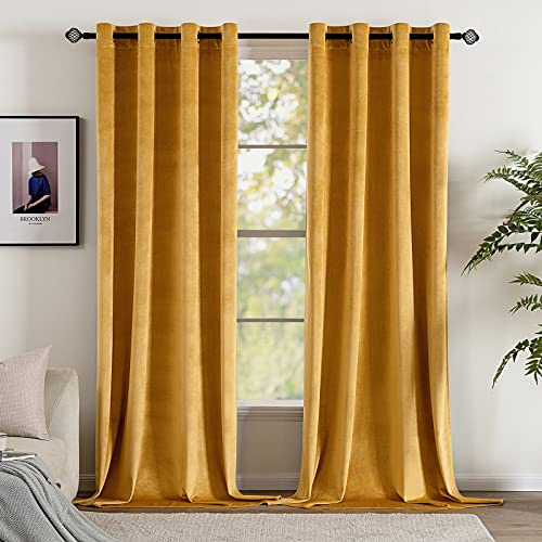 EMEMA 2 Stück Verdunklungsvorhang Samtvorhänge Blickdicht Vorhang mit Ösen Thermogardine Ösenvorhang Verdunkelungsgardinen für Schlafzimmer Wohnzimmer, 140 x 260 cm(B x H) Orange