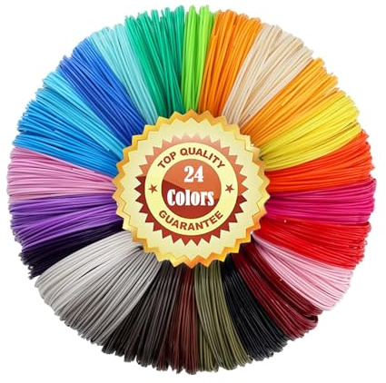 LELYFIT Filamento de Bolígrafo 3D, 24 colores-5M, Total 120M, 1.75mm PLA Filamento, Bobinas de Impresión 3D, 3D Pluma Filament, Navidad para Niños (colores aleatorios)