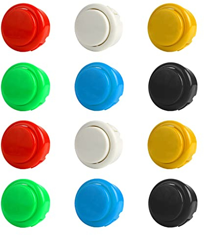 Larcele 12 Piezas Botón Pulsador de Casete de Consola para Proyectos de Juegos de Arcade, Accesorios Repuesto de Enchufar de Bricolaje, 6 Colores YXJKG-01 (30MM)