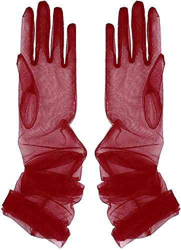 Yunyuebridal Tüllhandschuhe für Damen, transparent, voller Finger, Ellenbogen, lange Fäustlinge, für Hochzeit, Party, Fotografie, Handschuhe, Wein, Einheitsgröße