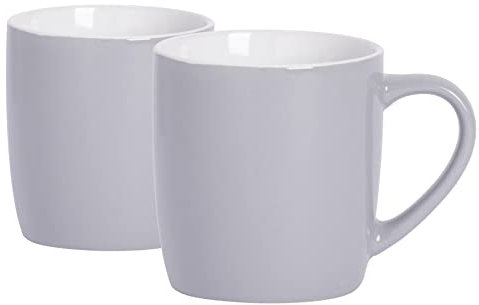 Argon Tableware Coloured Coffee Mugs - Grey - 350ml - Pack of 2 - Gloss Ceramic Stoneware Tea Mugs Latte Cappuccino Cups Hot Chocolate Cups Colourful Mug Set with Handle