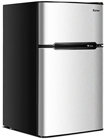 GOPLUS Réfrigérateur 90 L Combiné Réfrigérateur 63L avec Température Réglable 0 à 10 °C et Congélateur 27L avec Température de -15 °C et pour Maisons/Hôtels/Dortoirs, Argent