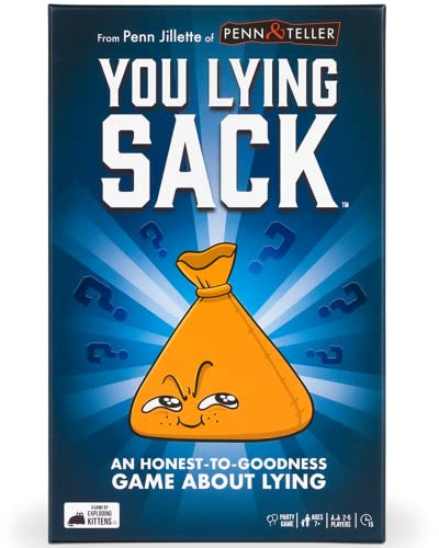 Exploding Kittens You Lying Sack, 2-5 Players, Age 7+ Bluffing Game | Bluff, accuse, and outsmart your rivals using the lying sack in a quick 15-minute game created with Penn Jillette.