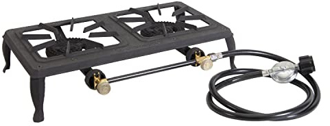 Stansport Double Burner Cast Iron Stove with Regulator Hose (209-100)