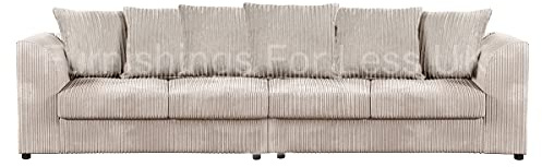 New Luxor Cream Fabric 4 Seater Long Sofa | Jumbo Cord Settee 4 Seater Couch Unit for Living Room (Scatter Back Cushions, Cream)
