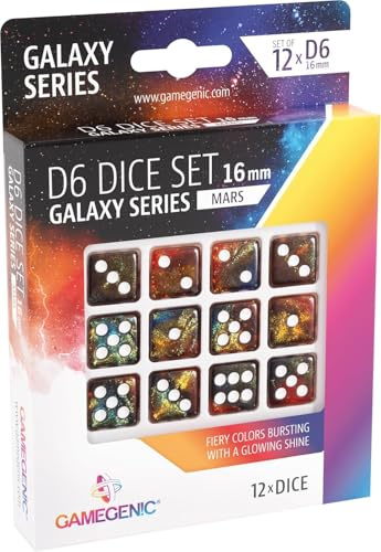 Gamegenic - Galaxy Series - set med 12 tärningar 6–16 mm - brädspel - kortspel - tärningsspel - tillbehör och tillbehör för brädspel