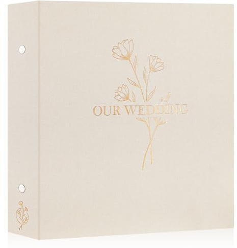 Lanpn Wedding Photo Album 4x6 1000 Pocket Photos Slip in, Linen Cover Large Capacity Newlywed Marriage Album Hold 1000 Horizontal Vertical Photos (Flower, Beige)