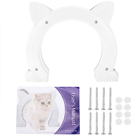Porte Intérieure pour Chat, Chat Passe à Travers la Porte pour Animaux de Compagnie, Litière Cachée, Loquet de Porte Sécurisé pour Animaux de Compagnie, Installation Facile, Installation(Blanc)