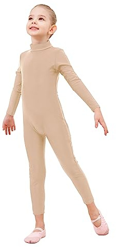 Genfirdom Girls Unitards Long Sleeve Full Body Leotard Kids Turtleneck Bodysuit for Dance Costume Gymnastics 3-12 Years（Nude,10-11）