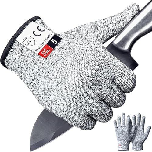 Zempertoopa 2 Paar Schnittsichere Handschuhe, Schnittsichere Handschuhe für Kinder und Erwachsene, Level 5 Schnittschutz, Arbeitshandschuhe Zum Kochen, Schnitzen und Gärtnern (für 5-8 Jährige)