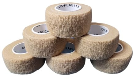 6 x Ok-plast Fingerpflaster 2,5 cm Breit | Selbsthaftend | Klebt nicht auf Haut & Haare | für Mensch & Tier (6 Rollen, Natur)