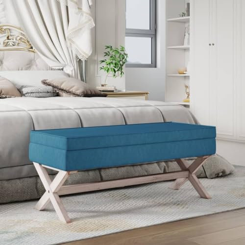 Coavain Hocker mit Stauraum Massivholz Aufbewahrungsbank Schuhbank Sitzbank Schlafzimmerbank Polsterbank Sofabank Fußhocker Großraum-Fußstützenhocker Aufbewahrungshocker Blau 110x45x49 cm