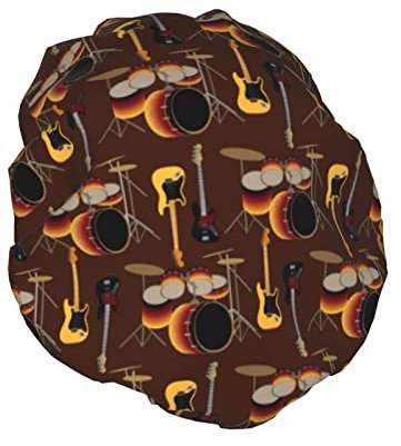 Rock-Muster von Retro-Trommeln Duschhaube, Nachtmütze, doppellagig, wasserdicht, elastisch, Badekappe, wiederverwendbar, Bade-Haarkappe