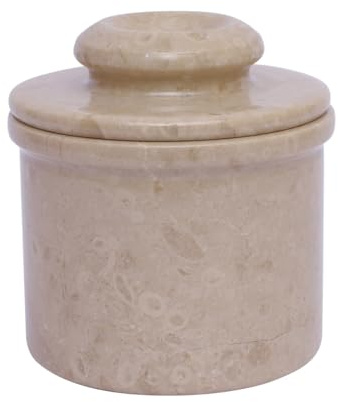 Beurrier en marbre – Beurrier rond avec couvercle – Beurrier français – Beurrier à laisser sur le comptoir – Compagnon parfait pour le petit déjeuner avec look classique (Virona)