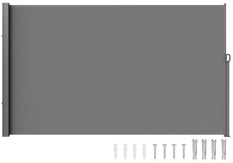 VEVOR Toldo Lateral Retráctil Pantalla de Privacidad al Aire Libre 200x300 cm Toldo Lateral contra Viento Impermeable de Poliéster Divisor de Habitación UV 30+ para Patio, Jardín, Balcón, Gris