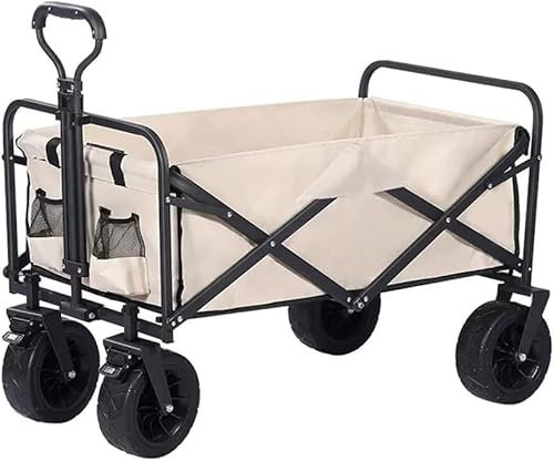 Einkaufswagen, zusammenklappbar, tragbar, faltbar, 150 l, großes Fassungsvermögen, Multifunktionswagen, Outdoor-Campingtisch, leichter Wagen, Grillwagen, Handwagen (Farbe: Beige, Größe: 105 x 50 x 1