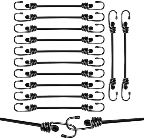 Set da 12 Corde Elastiche, Corde Elastiche con Gancio per Tende Elastici Portapacchi 35cm Cavi elastici con ganci occhielli Tenditore elastico in Gomma Cinghie Elastiche per Campeggio, Giardinaggio