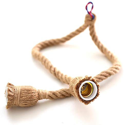 Demiawaking E27 Lampenfassung mit Kabel, Vintage-Hanf, für E27 Glühbirne, Hängelampe, Pendelleuchte, Deko (2 Köpfe, 1,5m)