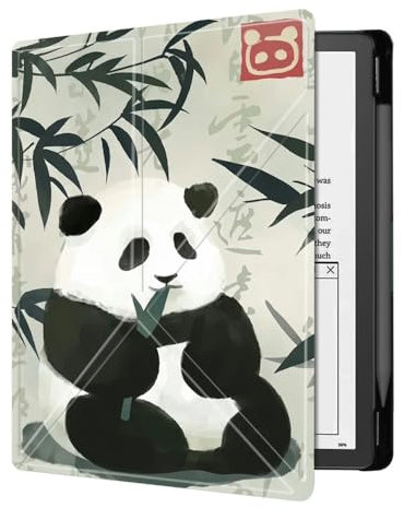 Étui pour Kindle Scribe Version 2022, Support Pliable Transformable Résistant Aux Chutes Kindle Scribe 10,2 Pouces, Mise en Veille/Réveil Automatique, avec Porte-Stylo - Panda Mangeant du