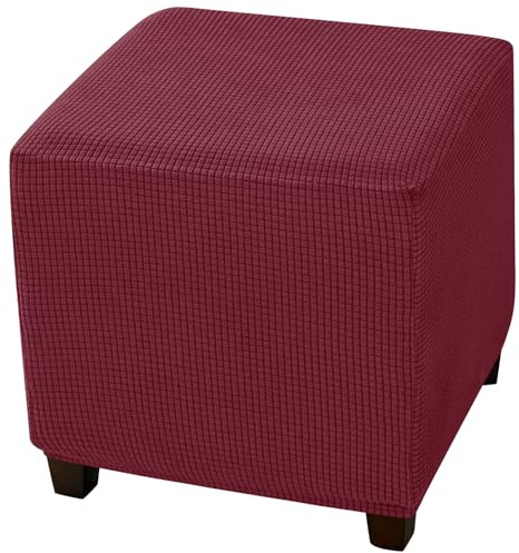 CLGTY Copri Pouf Quadrato Elasticizzato in Morbido Elastan-vino rosso | Copri Poggiapiedi Lavabile in Elastan, Copri Ottomano Antiscivolo Con Fondo Elastico per Cani e Gatti
