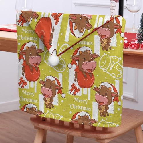 Treer Dibujos Animados Fundas para Sillas Navideñas 4/6/8 Piezas, Fundas para Sillas de Comedor de Decoración de Navidad, Animal Fundas Protectoras Sillas de Navidad (Lote de 8,Vaca lechera)
