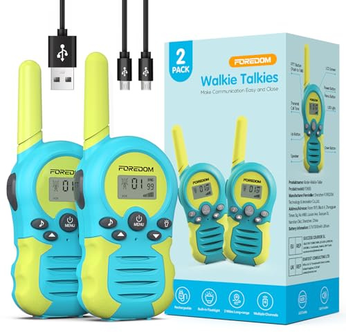 FOREDOM Walkie Talkies Recargables para Niños con Largo Alcance para Niños y Niñas de 3 a 12 Años Regalos de Cumpleaños – Pack de 2