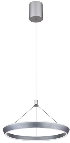 GLOBO Hängeleuchte Höhenverstellbar Pendelleuchte Alu Ring Esszimmerleuchte Höhe verstellbar, opal titan, LED 40W 1000Lm warmweiß, DxH 50x180 cm