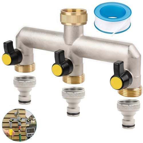 Distribuidor de Agua de 3 Vías, Entrada Hembra de 3/4, 3/4'' Conector Doble para Jardim Conector Manguera Adaptador Manguera Latón Grifo Cocina Grifo Lavadora Doble Salida para Grifo Gardena