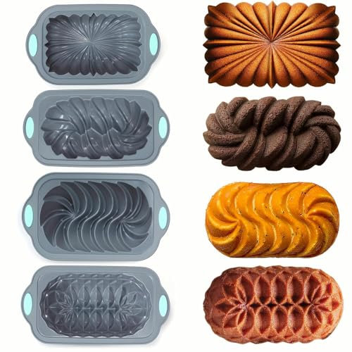 NYSDM Lot de 4 moules à gâteaux en Silicone antiadhésifs à Tubes cannelés pour gâteaux de Cuisson Brownies Flan Pain de Viande Couronne Nid Formes tressées en Spirale