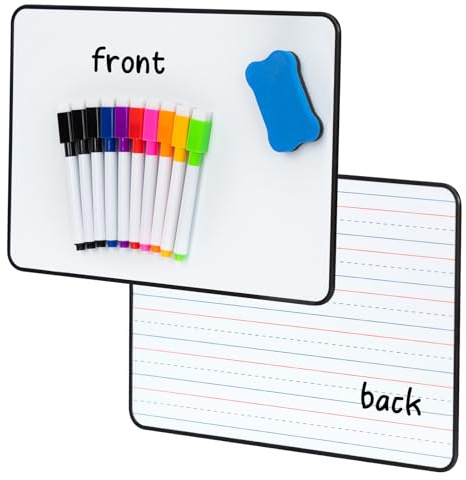 DOEWORKS Magnetisches Whiteboard 30 x 21 cm, Mini Doppelseiten-Whiteboard, Tragbares Liniertes Magnettafel für Zuhause Schule Büro, Schwarz