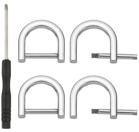 PATIKIL 15mm(5/8 Inch) D-Rings Screw in Shackle, 4 Pcs Horseshoe Clasp U Shape D Rings with Screwdriver for Purse Keychain Strap Buckle DIY Leather Craft, Silver