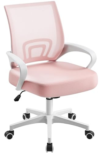 Yaheetech Bürostuhl Ergonomisch mit Netzbespannung und Armlehnen, Rosa | Schreibtischstuhl , Drehstuhl aus Mesh, Chefsessel Wippfunktion, Höhenverstellbar Rückenschonend bis 136kg Belastbar