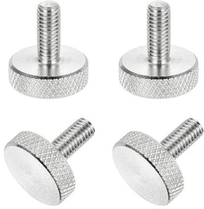 sourcing map 4 tornillos de pulgar moleteados de cabeza plana M5 x 12 mm, acero inoxidable 304 totalmente roscado, tornillos de tornillo de pulgar para cajas de computadora, tarjetas gráficas, color