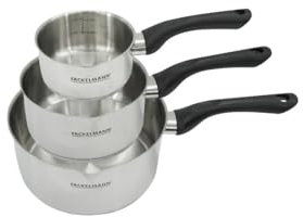 Fackelmann 9443350 Set 3 pentole 12 16 e 20 cm in acciaio inox 18/8, casseruola da cucina, pentola a induzione, casseruola senza PFAS, acciaio inossidabile 18/8, 12 16 e 20 cm