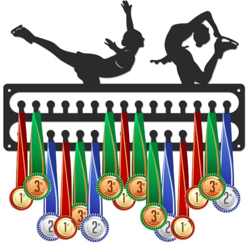 SUPERDANT Colgador de medallas de patinaje artístico para movimiento de patinaje artístico, estante de distinción negro personalizado, para deporte, colgador de pared de metal, 30 ganchos, regalos
