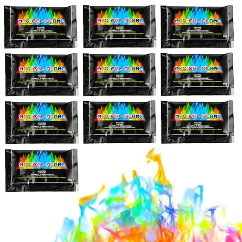Polvo De Colores De Fuego, Polvo Fuego Color Llama, Llamas Coloridas para Combinar Halloween, Eventos al Aire Libre, Chimeneas, Hogueras, etc, 10pc