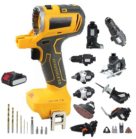 Cordless Power Tool Set - 10-in-1 Brushless Hand Drill, Reciprocating Saw, Jigsaw, Circular Saw, Chainsaw, Oscillating Tool, Impact Driver & Sander for Woodworking
