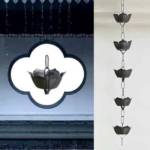 KIJyfgTR Regenkette, Kupfer, Regenfängerkette für Dachrinnen und Fallrohre, Blütenblätter, Regenwasserumsteller (Stil 2,150 cm)