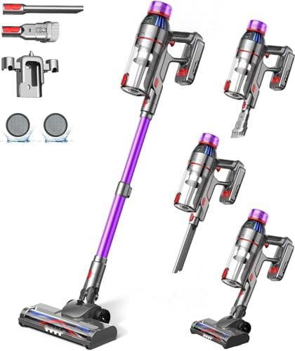Cuzmok Cordless Stick Vacuum Cleaner - 550W Powerful Cordless Vacuum with HEPA Filter, Up to 50min Runtime & Tangle-Free Lightweight & Detachable Battery for Pet Hair Carpet Hardwood Floor Cleaning