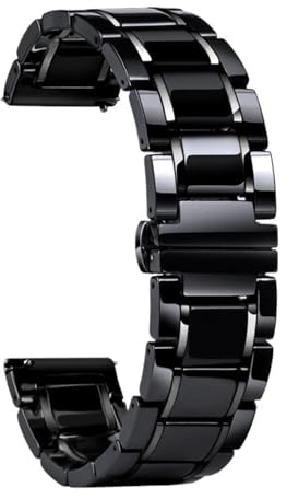 Keramiskt klockband 15 mm 17 mm 19 mm 21 mm 23 mm universellt snabbkopplingsarmband i rostfritt stål fällbart spänne Armband(Black and silver,17mm)