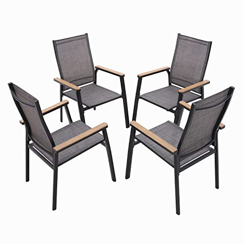 MFSTUDIO Gartenstuhl 4er Set Aluminium, Textilene Balkon Stühle Stapelbar | Robustes Aluminium, Atmungsaktives Sling-Gewebe, Ergonomisches Design, Stapelbar, Belastbar bis 150 kg