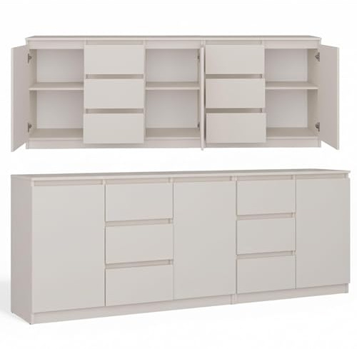 CDF Sideboard 200cm Kommode grifflos 3X Tür 6 Schubladen Büro Flur Kaschmir